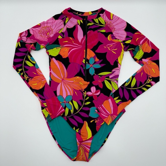 NWT Trina Turk Women’s Long Sleeve One Piece Zipper Floral Bathing Suit Medium - Picture 5 of 14